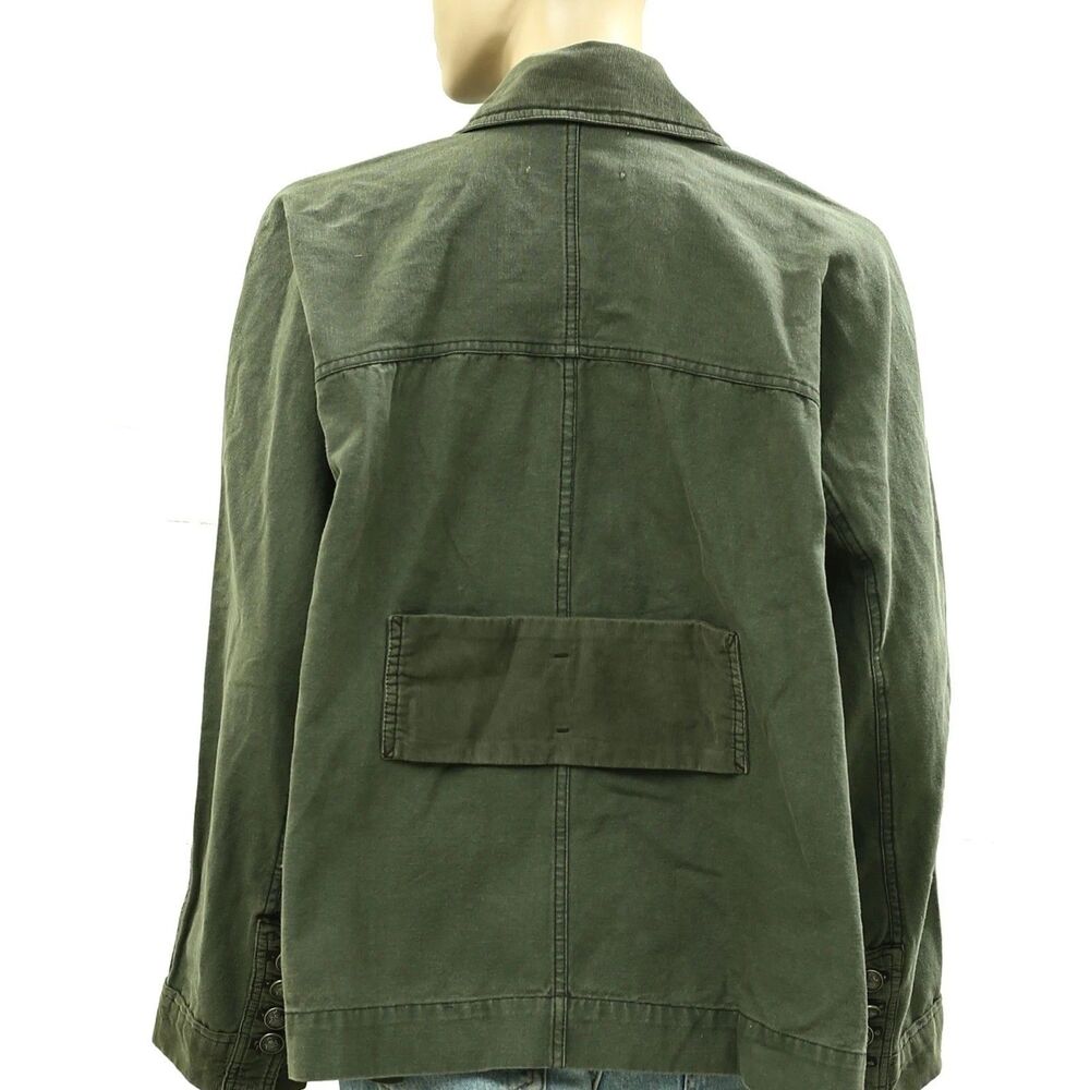 Free People We The Free Surplus Denim Jacket Buttondown Cotton Olive S 288301 - Picture 4 of 4